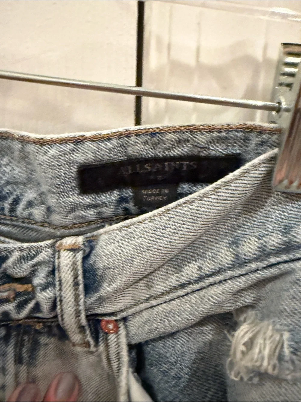 AllSaints Light Blue Distressed Denim Shorts